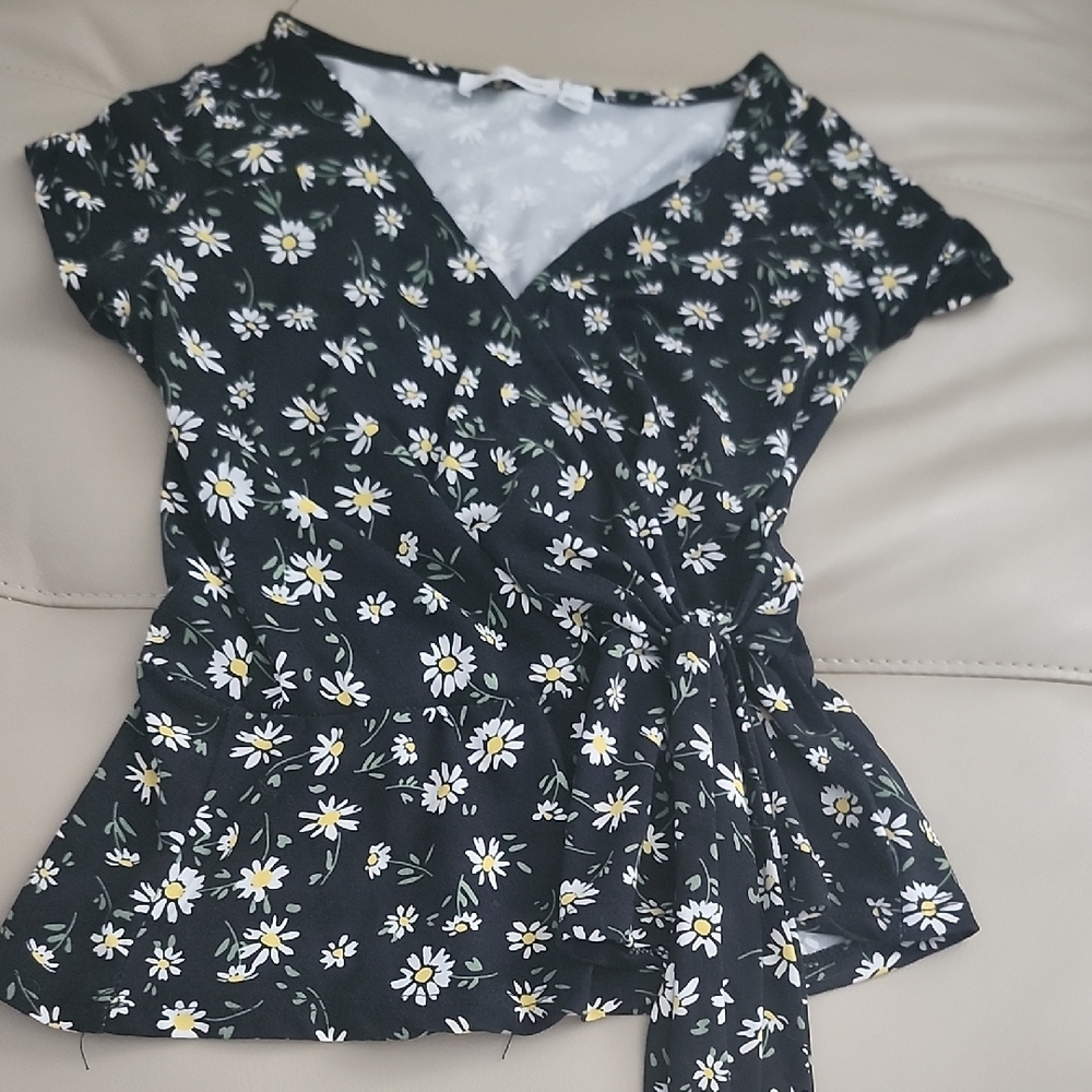Floral Black Wrap Top